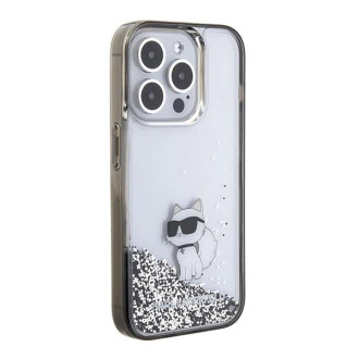 Pouzdro Karl Lagerfeld Liquid Glitter Choupette pro iPhone 15 Pro - průhledné