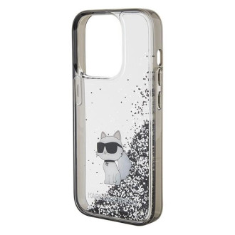 Pouzdro Karl Lagerfeld Liquid Glitter Choupette pro iPhone 15 Pro - průhledné