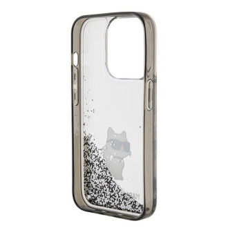 Pouzdro Karl Lagerfeld Liquid Glitter Choupette pro iPhone 15 Pro - průhledné