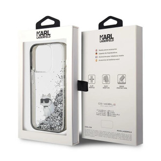 Pouzdro Karl Lagerfeld Liquid Glitter Choupette pro iPhone 15 Pro - průhledné