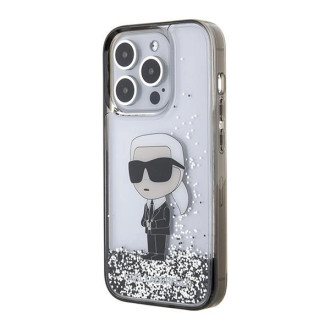 Pouzdro Karl Lagerfeld Liquid Glitter Ikonik pro iPhone 15 Pro - průhledné