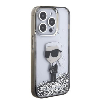 Pouzdro Karl Lagerfeld Liquid Glitter Ikonik pro iPhone 15 Pro - průhledné
