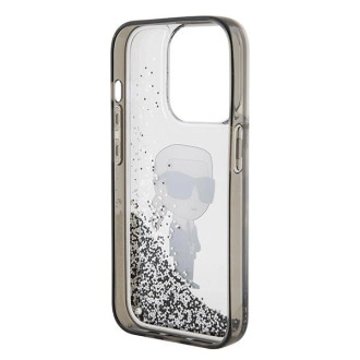 Pouzdro Karl Lagerfeld Liquid Glitter Ikonik pro iPhone 15 Pro - průhledné