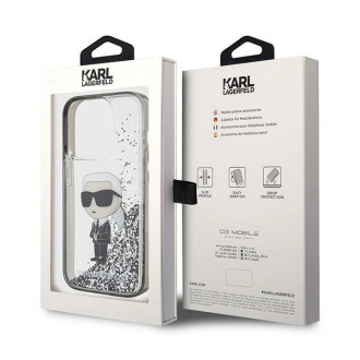 Pouzdro Karl Lagerfeld Liquid Glitter Ikonik pro iPhone 15 Pro - průhledné