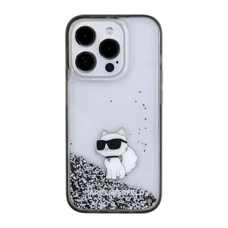 Pouzdro Karl Lagerfeld Liquid Glitter Choupette pro iPhone 15 Pro Max - průhledné