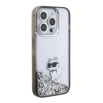 Pouzdro Karl Lagerfeld Liquid Glitter Choupette pro iPhone 15 Pro Max - průhledné