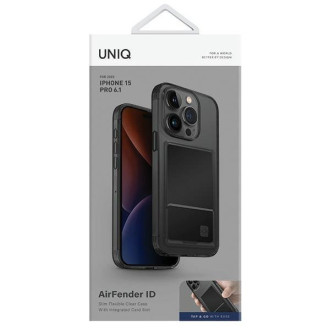 Pouzdro Uniq Air Fender ID iPhone 15 Pro 6,1&quot; šedý/kouřově šedý tónovaný slot pro karty