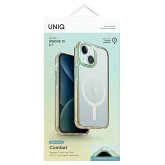 Uniq Combat Duo pouzdro iPhone 15 6.1&quot; Magclick Charging zeleno-žluté/mořská zelená-jemně žluté