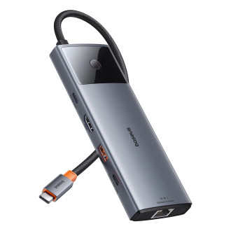 HUB 11v1 Baseus Metal Gleam Series USB-C na USB-C PD / USB-C / 3x USB-A / HDMI / AUX / RJ-45 / SD TF - šedá