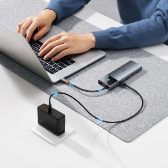 HUB 11v1 Baseus Metal Gleam Series USB-C na USB-C PD / USB-C / 3x USB-A / HDMI / AUX / RJ-45 / SD TF - šedá