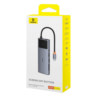 HUB 11v1 Baseus Metal Gleam Series USB-C na USB-C PD / USB-C / 3x USB-A / HDMI / AUX / RJ-45 / SD TF - šedá