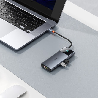 HUB 11v1 Baseus Metal Gleam Series USB-C na USB-C PD / USB-C / 3x USB-A / HDMI / AUX / RJ-45 / SD TF - šedá