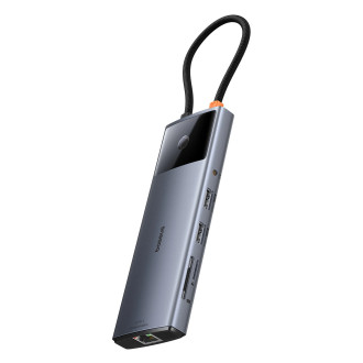 HUB 11v1 Baseus Metal Gleam Series USB-C na USB-C PD / USB-C / 3x USB-A / HDMI / AUX / RJ-45 / SD TF - šedá