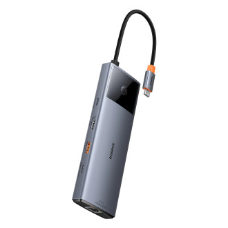 HUB 11v1 Baseus Metal Gleam Series USB-C na USB-C PD / USB-C / 3x USB-A / HDMI / AUX / RJ-45 / SD TF - šedá