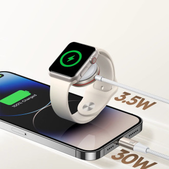 Lightning kabel Joyroom 2 v 1 a indukční nabíječka pro Apple Watch 1,5 m bílá (S-IW011)