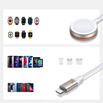 Lightning kabel Joyroom 2 v 1 a indukční nabíječka pro Apple Watch 1,5 m bílá (S-IW011)