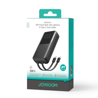 Powerbanka Joyroom 30W 10000mAh s vestavěným Lightning a USB-C kabely černá (JR-PBC06)
