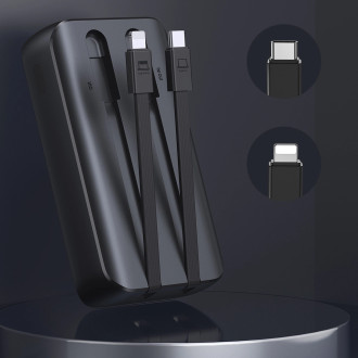 Powerbanka Joyroom 30W 10000mAh s vestavěným Lightning a USB-C kabely černá (JR-PBC06)