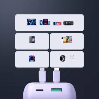 Powerbanka Joyroom 30W 10000mAh s vestavěným Lightning a USB-C kabely fialové (JR-PBC06)