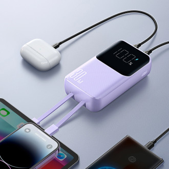 Powerbanka Joyroom 30W 10000mAh s vestavěným Lightning a USB-C kabely fialové (JR-PBC06)