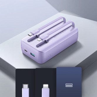 Powerbanka Joyroom 30W 10000mAh s vestavěným Lightning a USB-C kabely fialové (JR-PBC06)