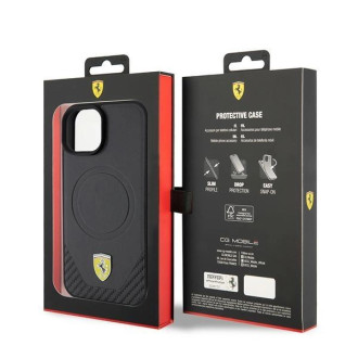 Ferrari FEHMP15SPTEK iPhone 15 6,1&quot; černo/černé pevné pouzdro Carbon Metal Logo MagSafe