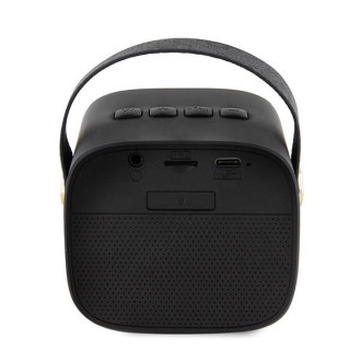 Bluetooth reproduktor Guess GUWSB2P4SMK Mini reproduktor černo/černý 4G kožené logo s řemínkem