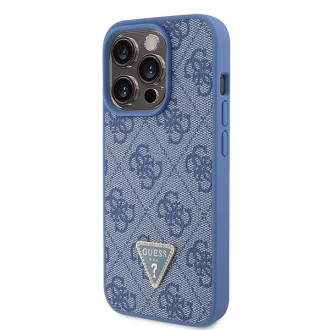 Guess GUHCP15LP4TDPB iPhone 15 Pro 6,1&quot; modro/modré pevné pouzdro Leather 4G Triangle Strass