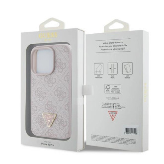 Guess GUHCP15LP4TDPP iPhone 15 Pro 6,1&quot; růžové/růžové pevné pouzdro Leather 4G Triangle Strass