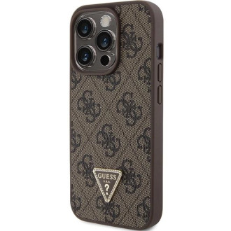 Guess GUHCP15LP4TDPW iPhone 15 Pro 6,1&quot; hnědé/hnědé pevné pouzdro Leather 4G Triangle Strass