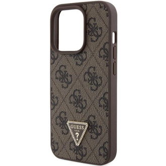 Guess GUHCP15LP4TDPW iPhone 15 Pro 6,1&quot; hnědé/hnědé pevné pouzdro Leather 4G Triangle Strass