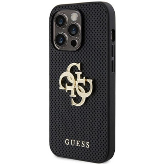 Guess GUHCP15LPSP4LGK iPhone 15 Pro 6,1&quot; černo/černé pevné pouzdro Kožené perforované 4G třpytivé logo