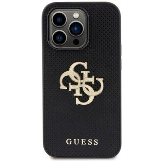 Guess GUHCP15LPSP4LGK iPhone 15 Pro 6,1&quot; černo/černé pevné pouzdro Kožené perforované 4G třpytivé logo