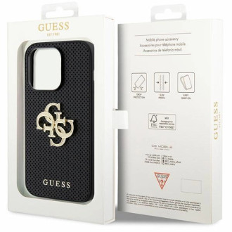 Guess GUHCP15LPSP4LGK iPhone 15 Pro 6,1&quot; černo/černé pevné pouzdro Kožené perforované 4G třpytivé logo