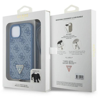 Guess GUHCP15SP4TDSCPB iPhone 15 6,1&quot; modro/modré pevné pouzdro Crossbody 4G kovové logo