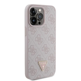 Guess GUHCP15XP4TDPP iPhone 15 Pro Max 6,7&quot; růžové/růžové pevné pouzdro kožené 4G diamantový trojúhelník