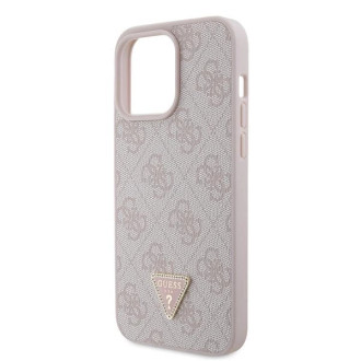 Guess GUHCP15XP4TDPP iPhone 15 Pro Max 6,7&quot; růžové/růžové pevné pouzdro kožené 4G diamantový trojúhelník