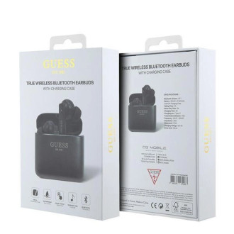 Bluetooth sluchátka Guess GUTWSSU20ALEGK TWS + dokovací stanice černá/černá Tištěné logo