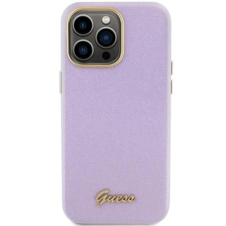 Pouzdro Guess Glitter Glossy Script pro iPhone 15 Pro - lila