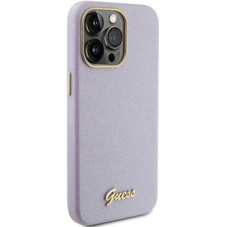 Pouzdro Guess Glitter Glossy Script pro iPhone 15 Pro - lila