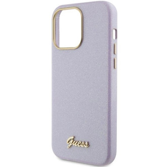 Pouzdro Guess Glitter Glossy Script pro iPhone 15 Pro - lila