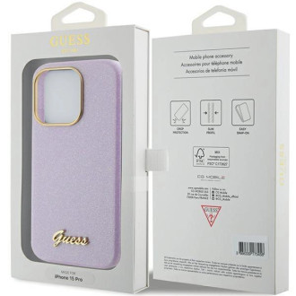 Pouzdro Guess Glitter Glossy Script pro iPhone 15 Pro - lila