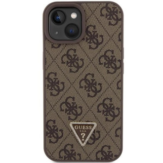 Guess Leather 4G Triangle Strass pouzdro pro iPhone 15 - hnědé