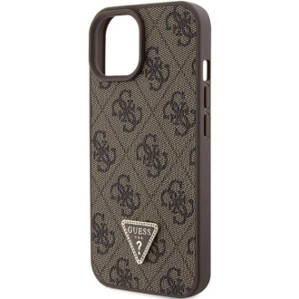 Guess Leather 4G Triangle Strass pouzdro pro iPhone 15 - hnědé