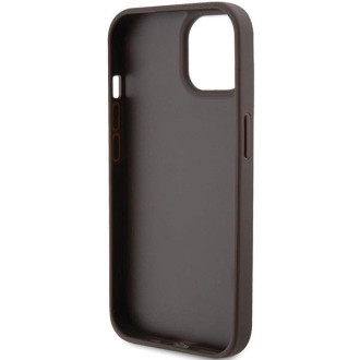 Guess Leather 4G Triangle Strass pouzdro pro iPhone 15 - hnědé