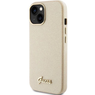 Pouzdro Guess Glitter Glossy Script pro iPhone 15 - zlaté