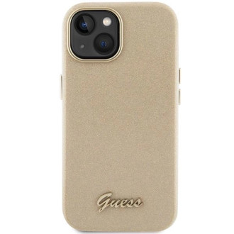 Pouzdro Guess Glitter Glossy Script pro iPhone 15 - zlaté