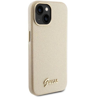 Pouzdro Guess Glitter Glossy Script pro iPhone 15 - zlaté