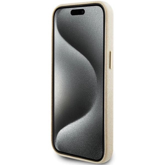 Pouzdro Guess Glitter Glossy Script pro iPhone 15 - zlaté