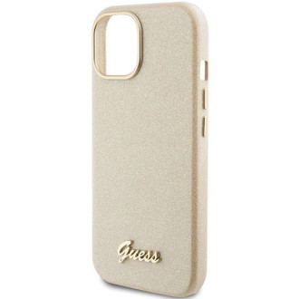 Pouzdro Guess Glitter Glossy Script pro iPhone 15 - zlaté